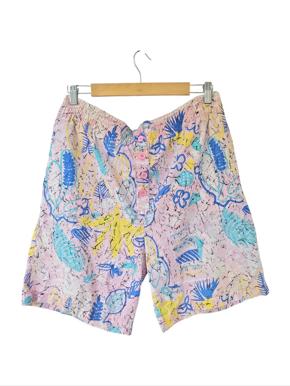 Vintage Sportego Pink Multicolored Abstract Pull-On Shorts Size L Beach